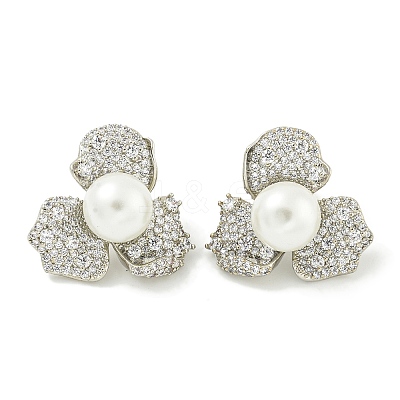 Rack Plating Brass Micro Pave Clear Cubic Zirconia Stud Earrings EJEW-H014-13P-01-1