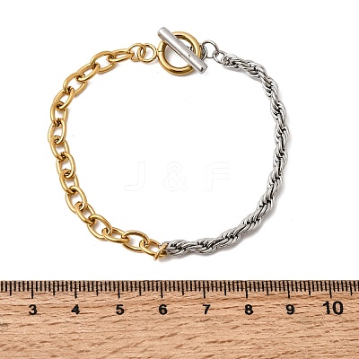 Two Tone 304 Stainless Steel Cable Chain & Rope Chain Bracelets for Women BJEW-G786-01GP-01-1