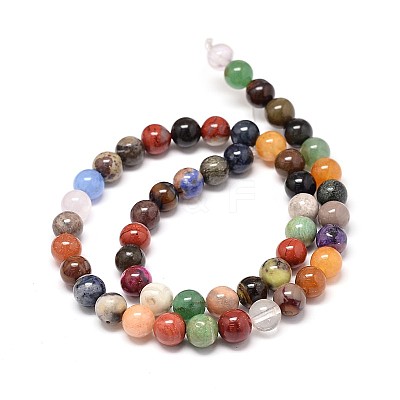 Natural Assorted Stone Round Bead Strands G-P075-31-10mm-1
