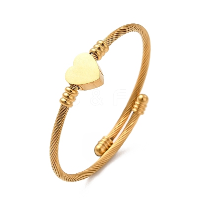 201 Stainless Steel Heart Beaded Cuff Bangle BJEW-C033-07-1