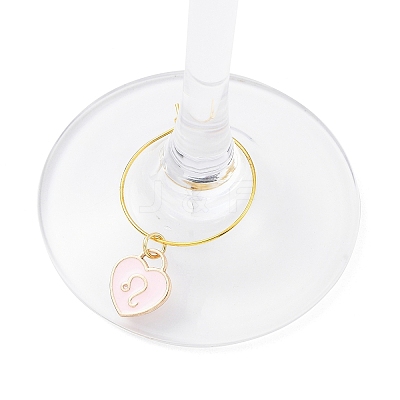 12Pcs Heart with Constellation Alloy Enamel Wine Glass Charms Sets AJEW-JO00230-02-1