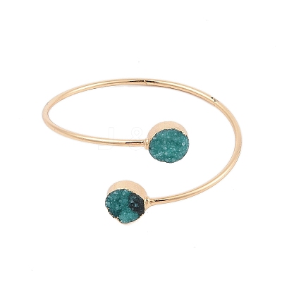 Dyed Natural Druzy Agate Beaded Cuff Bangle BJEW-N029-02G-1