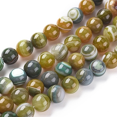 Natural Striped Agate/Banded Agate Beads Strands G-G582-6mm-44-1