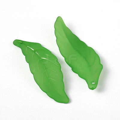 Green Transparent Frosted Acrylic Leaf Pendants for Chunky Necklace Jewelry X-FACR-R003-1-1
