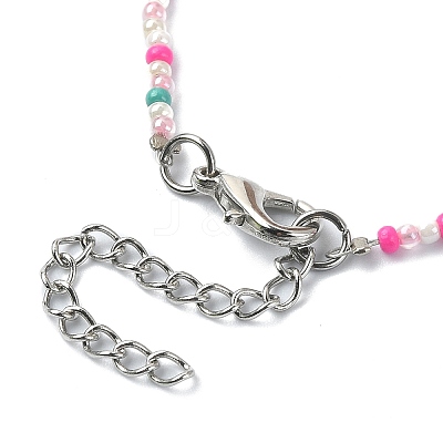Lampwork Evil Eye & Glass Seed Beaded Necklaces NJEW-JN04376-1