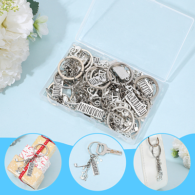 20Pcs Alloy Musical Instruments & Musical Note Keychains KEYC-SC00035-1