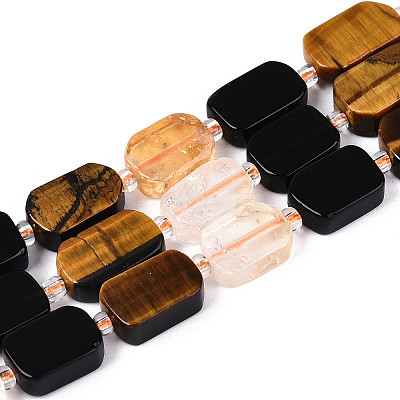 Natural Obsidian & Citrine & Tiger Eye Beads Strands G-N358-02A-05-1