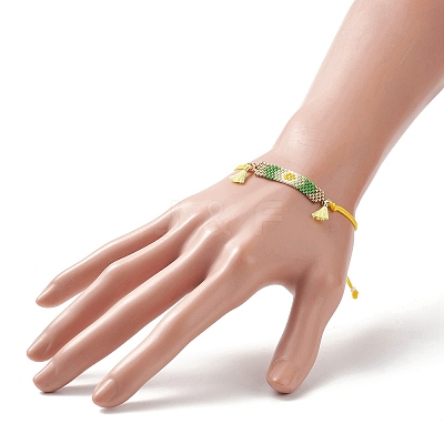 Handmade Japanese Seed Rectangle with Flower Link Braided Bead Bracelet BJEW-MZ00014-02-1