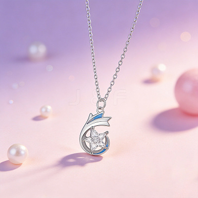 Brass Pave Clear Cubic Zirconia Star Pendant Necklaces for Women WG7E358-01-1