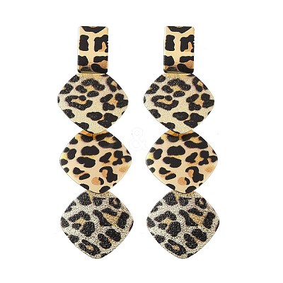 Leopard Print Alloy Dangle Stud Earrings EJEW-K304-01B-G-1