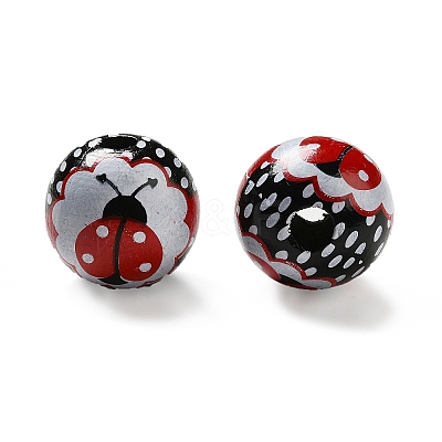 Printed Wood Round Beads WOOD-C012-01A-1
