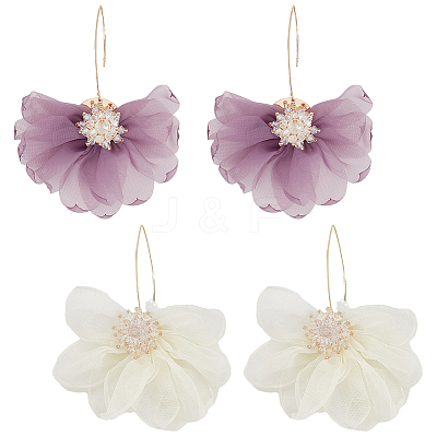 2 Pairs 2 Colors Lace Flower with Crystal Rhinestone Dangle Earrings EJEW-AN0001-20-1