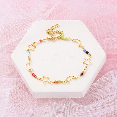 Star & Moon Brass Link Bracelets for Woman BJEW-S157-01G-1
