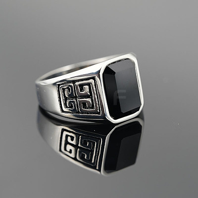 304 Stainless Steel & Obsidian Finger Rings for Men FS-WG9DF95-03-1