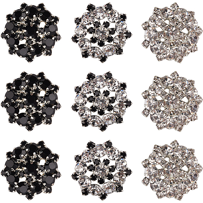 12Pcs 3 Colors 1-Hole Alloy Rhinestone Shank Buttons BUTT-GF0003-64-1