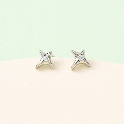 Brass Micro Pave Clear Cubic Zirconia Star Stud Earrings EJEW-L278-06P-1