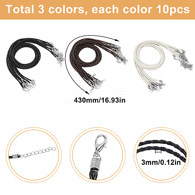 30Pcs 3 Colors Trendy Braided Imitation Leather Necklace Making NJEW-SC0001-32-1