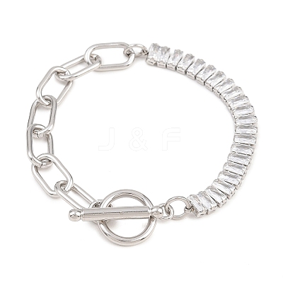 304 Stainless Steel Pave Clear Cubic Zirconia Link Bracelets BJEW-D460-10P-1