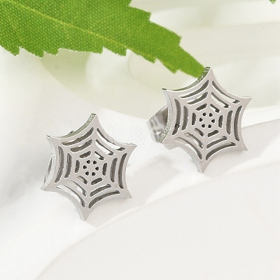 Non-Tarnish 304 Stainless Steel Spider Web Stud Earrings EJEW-G294-01P-1