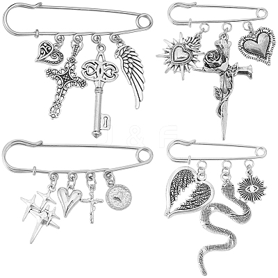 4Pcs 4 Styles 304 Stainless Steel Brooches JEWB-BM0001-02-1