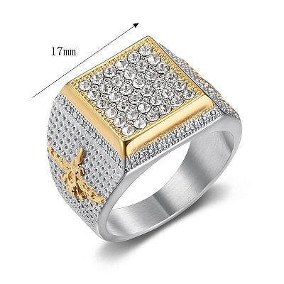 304 Stainless Steel Micro Pave Cubic Zirconia Finger Rings for Men FS-WG6EF44-08-1