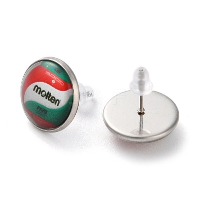 Sport Balls Glass & 304 Stainless Steel Stud Earrings for Women LS-EJEW-H005-01P-08-1