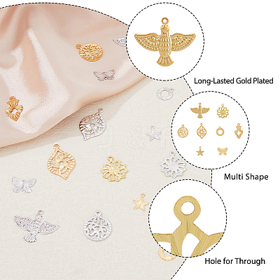 64Pcs 16 Style Rack Plating Brass Pendants KK-FH0006-67-1