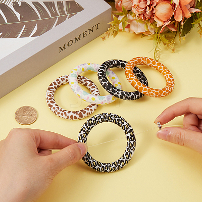 7Pcs 7 Colors Print Silicone Beads SIL-SC0001-86A-1