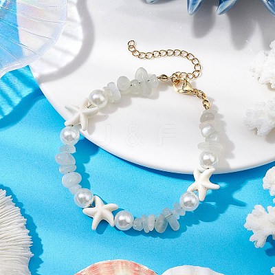 Starfish Synthetic Turquoise & Natural Moonstone Chip Beaded Bracelets for Women BJEW-JB11264-02-1