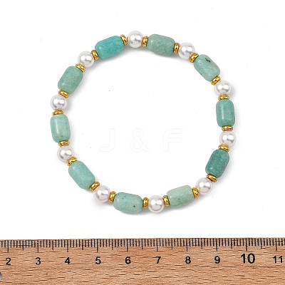 Natural Amazonite & Shell Pearl & Brass Beads Stretch Bracelets for Women BJEW-JB13865-03-1