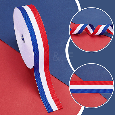 50 Yards Tricolor Polyester Striped Grosgrain Ribbon OCOR-WH0112-004A-1