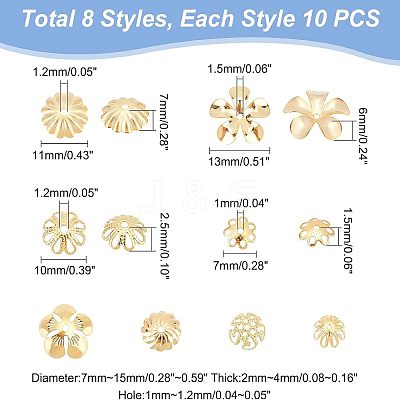 80Pcs 8 Style 304 Stainless Steel Fancy Bead Caps STAS-UN0038-81-1