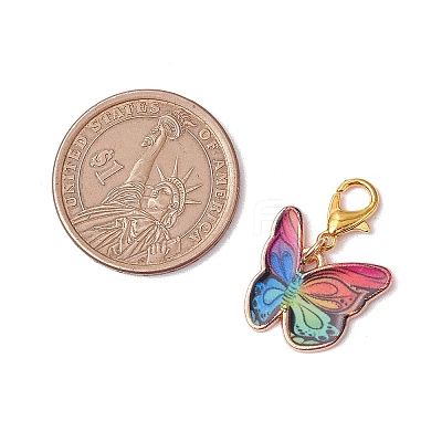 12Pcs 12 Colors Butterfly Alloy Enamel Pendant Decorations HJEW-JM02852-1