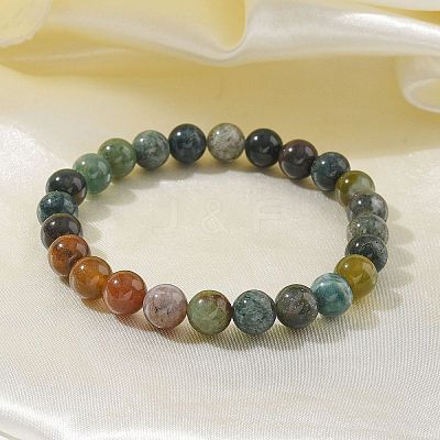 Natural Indian Agate Bead Stretch Bracelets X-BJEW-K212-B-010-1