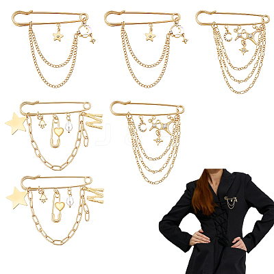 6Pcs 3 Stylesc Alloy Safety Pins JEWB-HY0001-66A-1