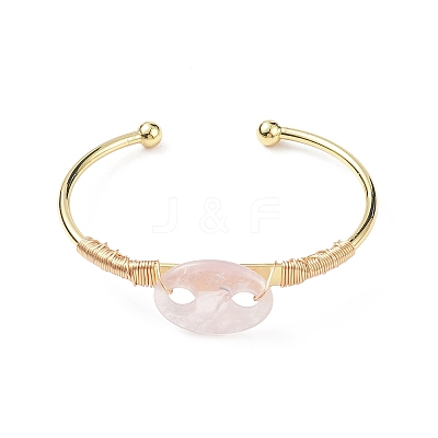 Natural Rose Quartz Coffee Bean Open Cuff Bangle BJEW-G660-01G-01-1