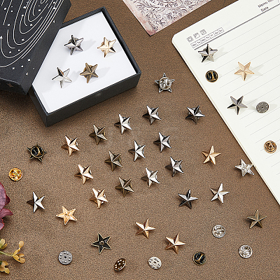 100Pcs 4 Colors Alloy Star Lapel Pin Back Brooch JEWB-FH0003-01-1