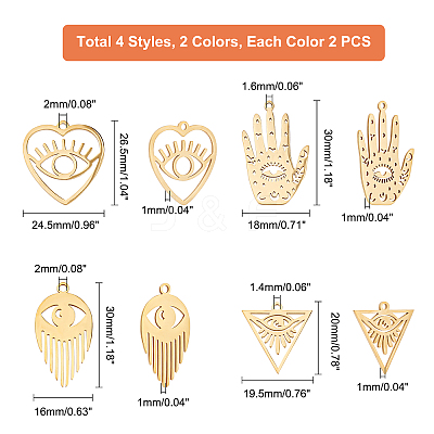16Pcs 4 Style 201 Stainless Steel Pendants STAS-DC0001-63-1