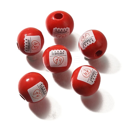Valentine's Day Element Printed Wood Beads WOOD-R002-01-08-1