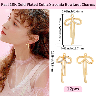 12Pcs Brass Micro Pave Clear Cubic Zirconia Pendants KK-BBC0022-12-1