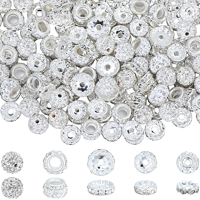 260Pcs 5 Styles Pave Disco Ball Beads RB-SC0001-21-1