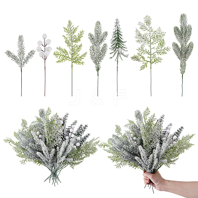 70Pcs 7 Styles PU & Iron Artificial Pine Needle Branches FIND-GA0005-49-1