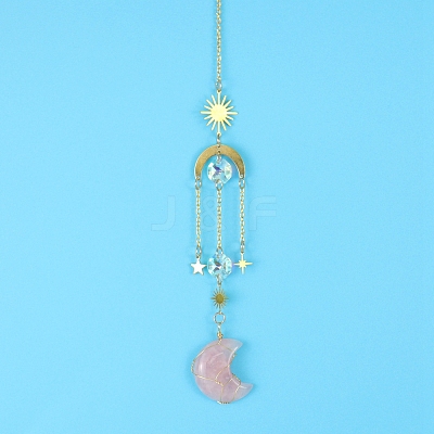 Rose Quartz Moon Sun Catcher Hanging Ornaments HJEW-PW0002-11C-1