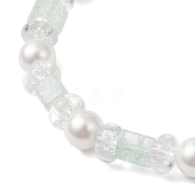 Crackle Glass & Shell Pearl Beaded Stretch Bracelets for Women BJEW-JB12384-03-1