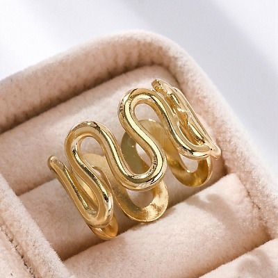 Wave 304 Stainless Steel Finger Rings for Women RJEW-F174-06G-1