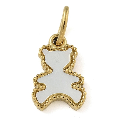 Ion Plating(IP) 304 Stainless Steel Pave Natural White Shell Bear Charms with Jump Ring STAS-B075-01G-02-1