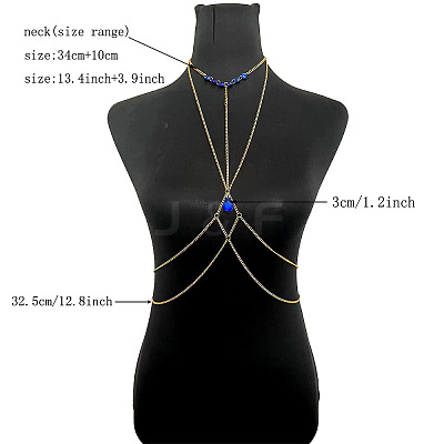 Alloy & Iron Tassel Sexy Body Chains with Blue Acrylic Teardrop Beads for Women WG92352-01-1