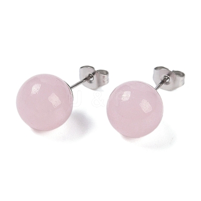 Natural Rose Quartz Stud Earrings EJEW-Z060-04P-03-1