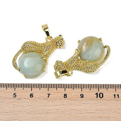 Natural Flower Amazonite Ball with Leopard Shape Brass Pendants KK-F887-04G-30-1