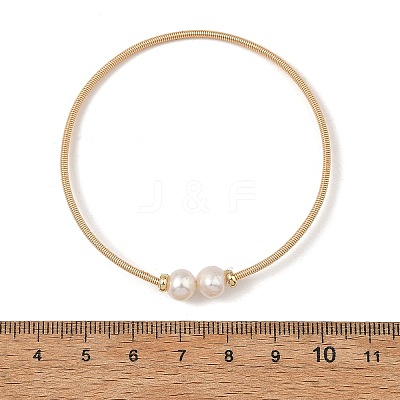 Natural Cultured Freshwater Pearl Potato Torque Bangles BJEW-JB14207-1